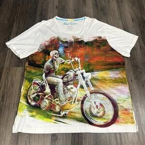 Robert Graham Men's 3XL White Abstract Free Rider Skull Graphic T Shirt Cotton